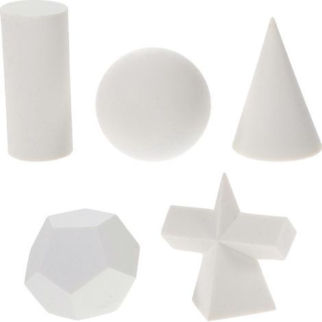 Set mit 5 geometrischen Modellen in verschiedenen Formen aus Kunstharz, inklusive geometrischer Accessoires aus Gips. – 5 x 2 x 2 cm – Weiß (1/4)