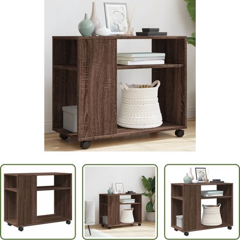 Holzwerkstoff -  Beistelltisch mit Rollen Braun Eiche 70x35x60 cm Holzwerkstoff (1/5)