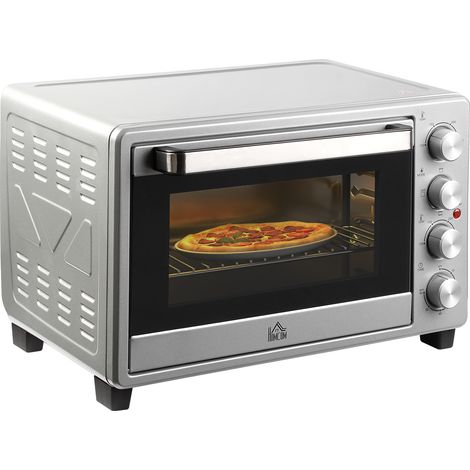 Mini Backofen 32L 100 °C-230 °C 1600 W Mini Ofen mit Backblech Krümelblech Grillrost und 3 Kochmodi Pizzaofen mit Timer Backblech-Griff Edelstahl Silber (1/4)