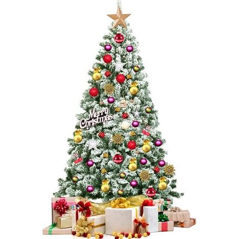 GOPLUS 230CM Sapin de Noël Artificiel Flocage de Neige Mince, 1346 Branches en PVC Ignifuge, Base en Fer Arbre de Noël avec Charnière Auto-Ouvert pour Noël (1/5)