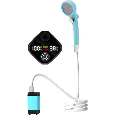 Ducha portátil para camping al aire libre, Ducha portátil con batería de 6000 mAh, Color azul, Bomba recargable, Cabezal de ducha portátil (1/5)