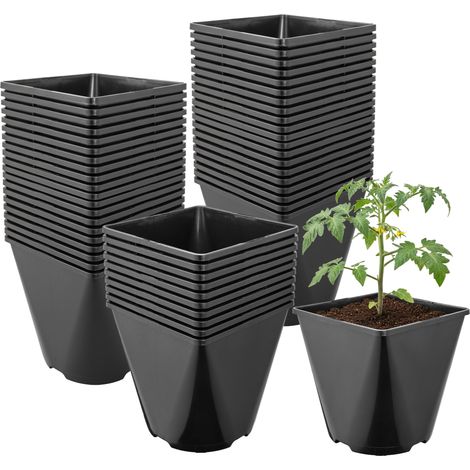 Garronda Pot de Fleur Carré Arrondi Plastique 15,7 × H 16 cm (3L) Lot 50 Godets Semis Pots de Pépinière Drainage Résistants Intempéries pour Culture Plantes Jardin Serre Intérieur Extérieur GD-0200