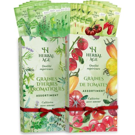 26 Variétés de Plantes Jardin - Kit 9.200 Graines d'Herbes Aromatiques et d'Tomates: Persil, Cerise, Basilic - Idee Cadeau Pour Femme, Homme, Enfant - Jardinage Potager Interieur & Exterieur (1/5)