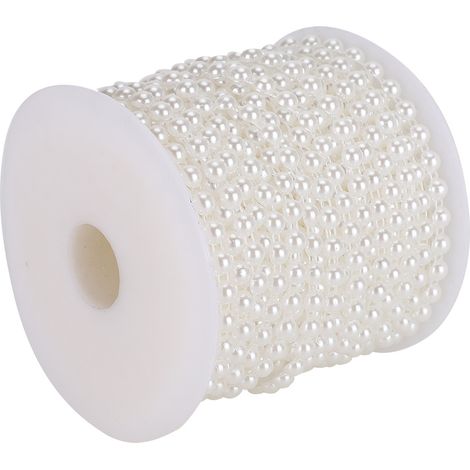 Rideau d'entrée blanc en perles artificielles blanches de 6 mm et 25 m, idéal pour la décoration. (1/5)