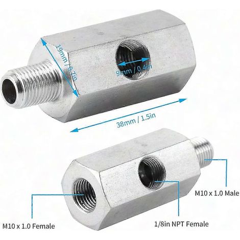 Öldrucksensor-Adapter-T-Stück NPT-Außengewinde auf Innengewinde 1/8 Zoll auf M10x1,0-Anschluss für Turbo-Kraftstoffleitungsanzeige (1/2)