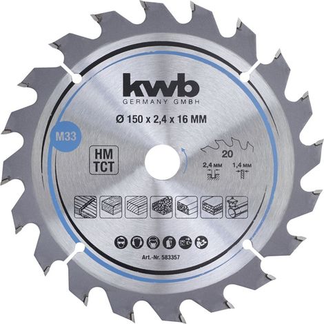 Hoja de sierra circular kwb 583357 carburo 150 mm 20 dientes (1/4)