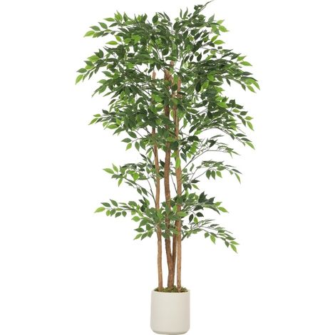 Planta artificial banyan con tronco de madera, maceta, 75 x 75 x 180 cm, verde, HOMVRA (1/5)