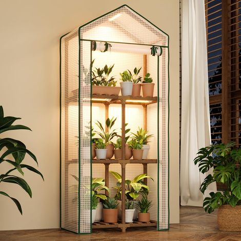 Garden Greenhouse with Lighting Mini 3 Tier Garden Greenhouse Portable Mini Greenhouse with PE Cover for Plants Balcony Terrace Boho Patio Decor (1/5)