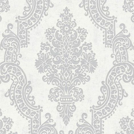 Baroque wallcovering wall Profhome 397655 non-woven wallpaper textured with ornaments shimmering white grey 5.33 m2 (1/5)