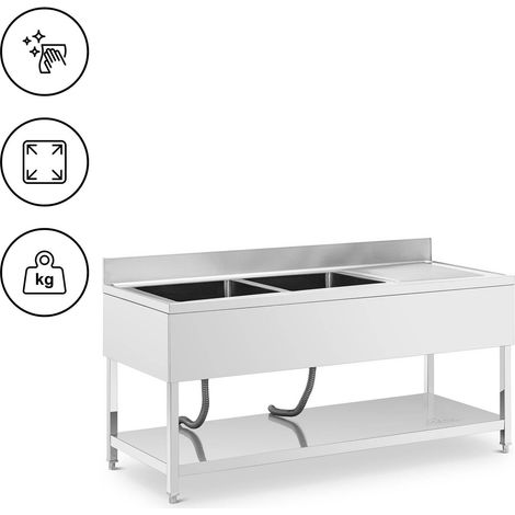 Plonge inox - Royal Catering - Dimensions de la table : 180 x 70 x 97 cm - Bac : 500 x 500 x 300 mm (1/5)