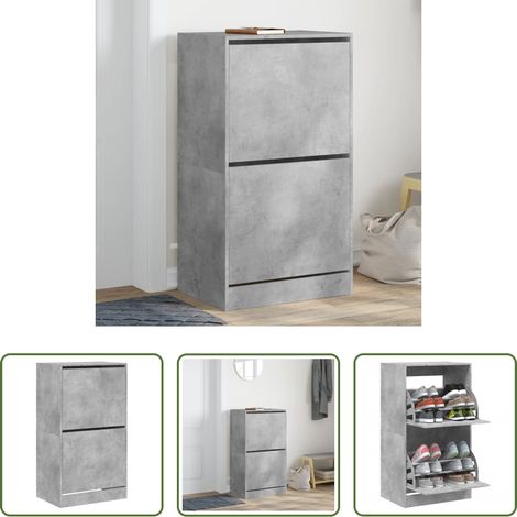 Schuhregal - Schuhschrank mit 2 Klappen Betongrau 60x42x108 cm (1/5)