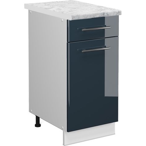Mueble bajo de cocina Fame-Line, Azul oscuro alto brillo, 40 cm , ET Mármol, Vicco