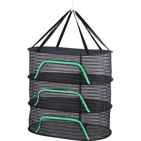 Séchoir à linge suspendu avec fermeture éclair, support pliable en polyester respirant pour poissons, légumes, fruits, pétales, 3 niveaux. (1/5)