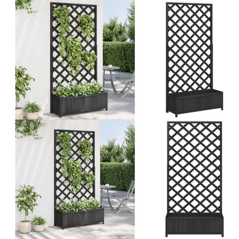 Jardinière avec treillis noir bois massif de sapin - Jardinierre En Bois - Jardinière Avec Treillis - Pot De Fleurs Extérieur - Plante Grimpante - Décoration Jardin - Home & Living (1/5)