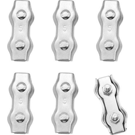 6 Pièces M5 Duplex Pinces En Acier Inoxydable Connecteur De Corde Pince De Câble Métallique En Acier Inoxydable Pour Câble Métallique 4 Mm Pince De Câble En Acier Inoxydable (1/5)