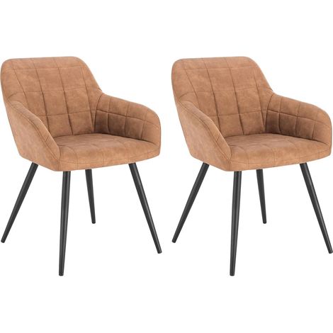WOLTU 2 x Sillas de Comedor Nordicas Estilo Vintage Juego de 2 Silla de Cocina Silla Tapizada con Reposabrazos Tapizadas Tela Estructura de Metal Marrone