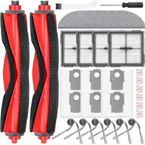 32 Stück Zubehörset für Roborock Q10 S5+ Staubsauger, 2Hauptbürsten,6Staubbeutel,6Filter,4Wischtücher,6Seitenbürsten,6Flach-Duftstein,1Reinigungsgeräte, Ersatzteile Saugroboter Zubehör (1/5)