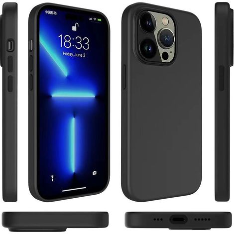 Coque de protection intégrale en silicone liquide noir premium antichoc, compatible avec l'iPhone 13 Pro Max