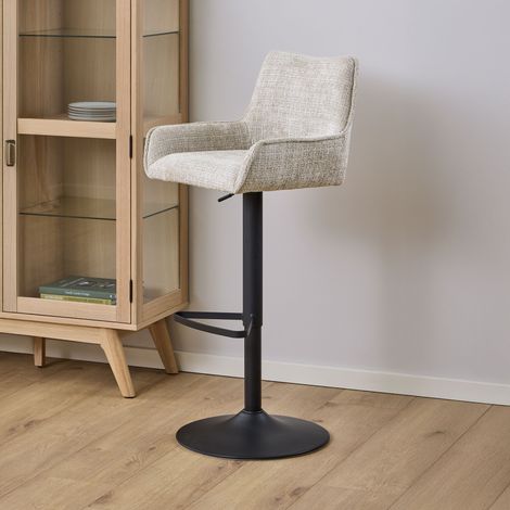 Lot de 2 tabourets de bar 51x50x114cm en tissu beige et pied noir (1/5)