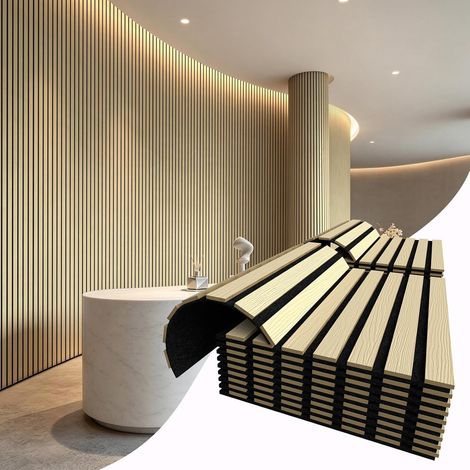 Panneaux Acoustiques Muraux Bois Flexibles 20 pièces 28x40cm Bois naturel, Absorption acoustique, Murs courbes, Colonnes, Pose DIY facile, Design 3D, Chêne Naturel (1/5)