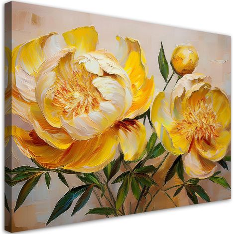 Tableau déco Fleur peinte de pivoine jaune 90x60 (1/5)