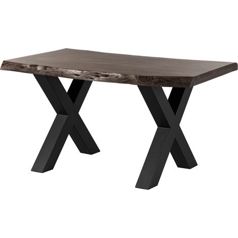 Tavolo da pranzo in legno acacia - laccato grigio/ ferro X - argento mat 140x90x77 FREEFORM 5