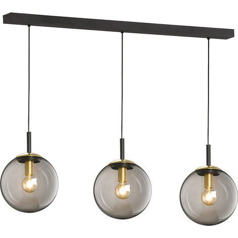 Suspension lustre métal noir et verre fumé – 3 ampoules E27 – Hauteur 140 cm – Design élégant pour salle à manger – Fischer & Honsel (1/5)