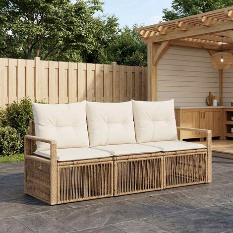Ensemble canapé de jardin 3 pièces en polyrotin beige, modulaire et résistant aux intempéries - PANGIVO (1/5)