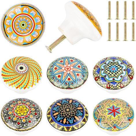 8 Pcs boutons de meubles en céramique boutons de portes pour placards de style bohème 39mm poignée tiroir avce vissé pour placard armoire cuisine, chambre d'enfant (1/5)