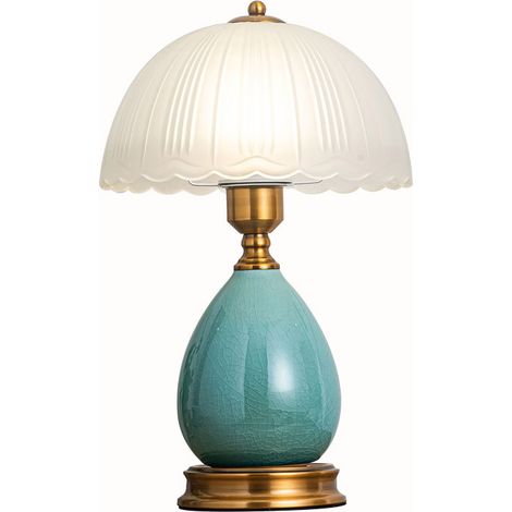 Lampe de table rétro en céramique, lampe de chevet de 40 cm, verre vert traditionnel, idéale pour la décoration intérieure. (1/5)