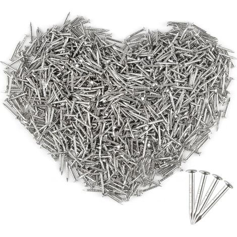 Lot de 1500 Mini Clous à Tête Ronde, Petits Clous Dorés, 1 x 10 mm, Clous Plaqués Laiton, Tête Ronde, Petits Clous en Bois Pour Bricolage, Fixation de Meubles (Argent)