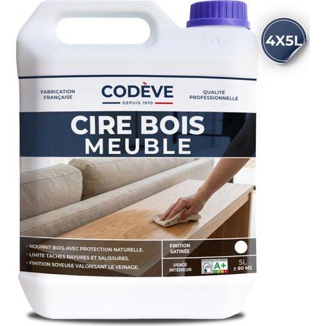 Cire Meubles Bois - 4x5 L - Codeve Bois - Noyer - Pour L'entretien D'un Meuble, Table, Commode, Buffet Ou Armoire En Bois.