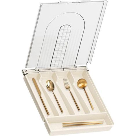 Boîte de rangement de vaisselle plateau de vaisselle de cuisine avec couvercle comptoir porte - couverts, organiseur de tiroirs 5 compartiments a - (1/5)