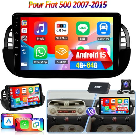 Apple CarPlay pour Fiat 500 (2007-2015) - Autoradio 9" 32/64 Go Android 15 avec GPS et Wi-Fi - 4+64G DAB+ CAM