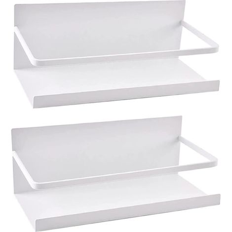 Étagère à épices magnétique, étagère magnétique 2 pièces pour réfrigérateur de cuisine, étagère à épices magnétique multifonctionnelle murale économiseur d'espace(Blanc) (1/3)