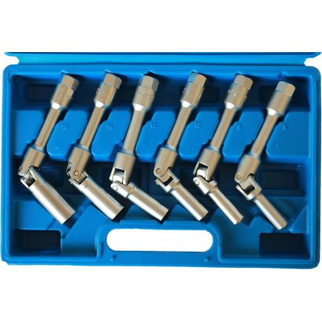 TrAdE Shop Traesio - Kit 6 Chiavi Bussola Snodate Per Candelette Auto Diesel Da 8 A 16 Mm 3/8" 160mm - (1/3)