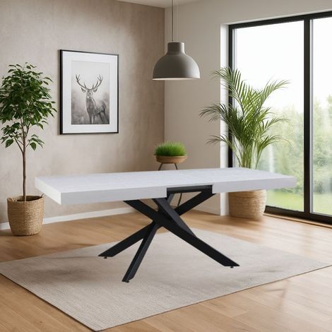 Tavolo rettangolare allungabile Belinda piano bianco e base nera 160x90x75 (1/4)