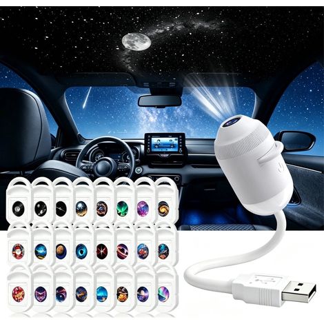 Proiettore 2 in 1 - Proiettore di stelle e luce notturna - con 24 pellicole intercambiabili - HD - Braccio flessibile (rotazione a 360°) - Pronto all'uso - Alimentazione USB - Portatile (1/5)