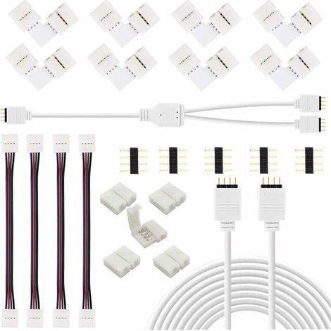 Kit d'accessoires de connecteur de bande LED pour bandes LED RVB 5050 à 4 broches, connecteur de bande LED, distributeur de bande LED, extension de bande LED, connecteur d'angle de bande LED, clips de (1/5)