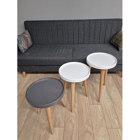 Tables gigognes - set de 3 - pieds en bois - colorés (blanc et anthracite)