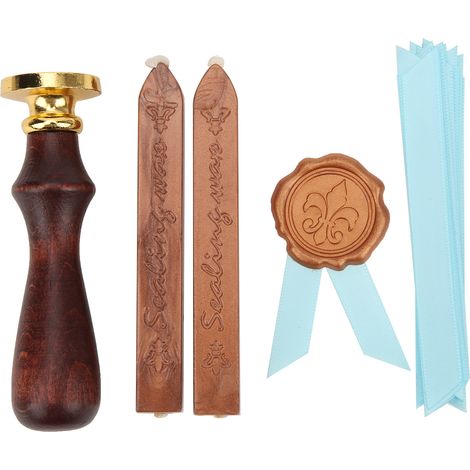 Coffret de tampons à cire vintage en bois, idéal pour sceller des lettres (Iris). (1/5)
