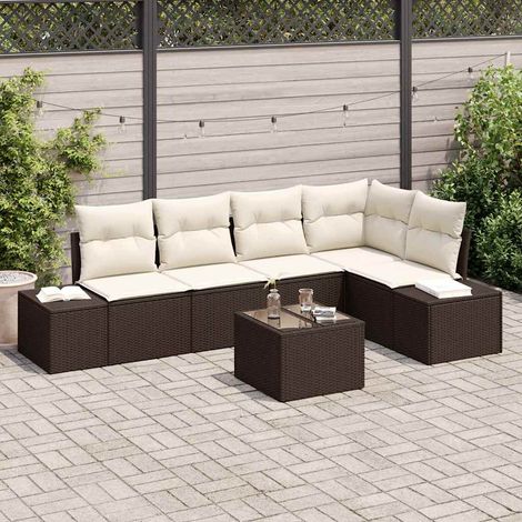 Conjunto de sofá de jardín 6 pcs Marrón Poliratán (1/5)