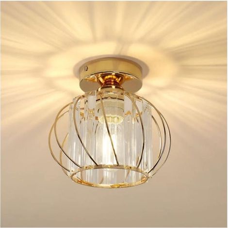 Plafonnier moderne en cristal Pheashine E27, mini plafonnier semi-encastré pour salon, chambre, entrée, couloir (doré) (1/5)