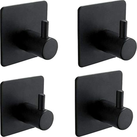Set of 4 3M adhesive hooks. Bathroom wall hooks. Kitchen towel hooks. Self-adhesive stainless steel hooks. Black (1/5)