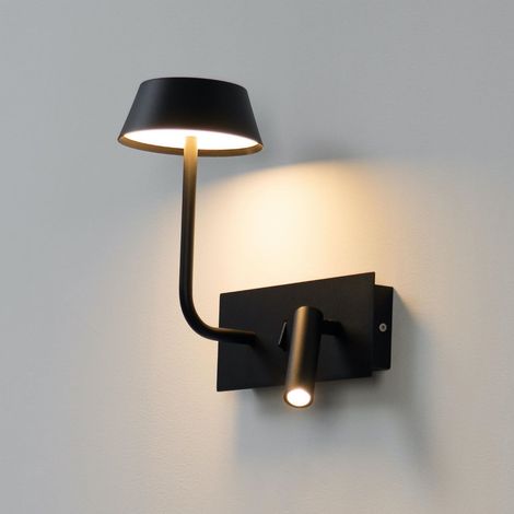 Kosilum – Applique murale enfant LED avec liseuse orientable 3W – Abat-jour triangulaire noir – Interrupteurs séparés pour confort d'utilisation