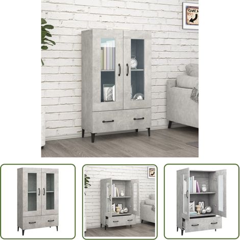 The Living Store Highboard Betongrau 70x31x115 cm Holzwerkstoff - Sideboard - Hochschrank - Wohnraumgestaltung - Holz Sideboard - Grauer Schrank (1/5)