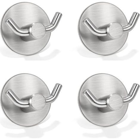 4 Stainless Steel Self Adhesive Wall Hooks for Bathroom Kitchen Towel Holder No Drilling