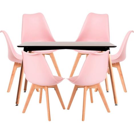 Conjuntos de mesa y sillas - Conjunto Mesa Tower Rectangular 120 x 80 cm Negra y Pack 6 Sillas Synk Basic - Rosa (1/5)