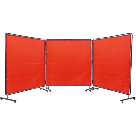 Écran de Soudage Mobile 1,8x1,8 m 3 Panneaux Rideau à Cadre Rouge pour Soudure Atelier, Industrie, Protection UV 6 Niveaux, en Vinyle Ignifuge, sur 12 Roues Pivotantes (6 Verrouillables) (1/5)