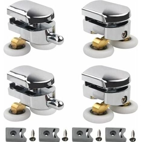Set of 4 Double Wheels - Shower Sliding Door Wheels 23mm Diameter Zinc Alloy Bathroom with Anti-Collision Lock and Fixings MUMU (1/4)